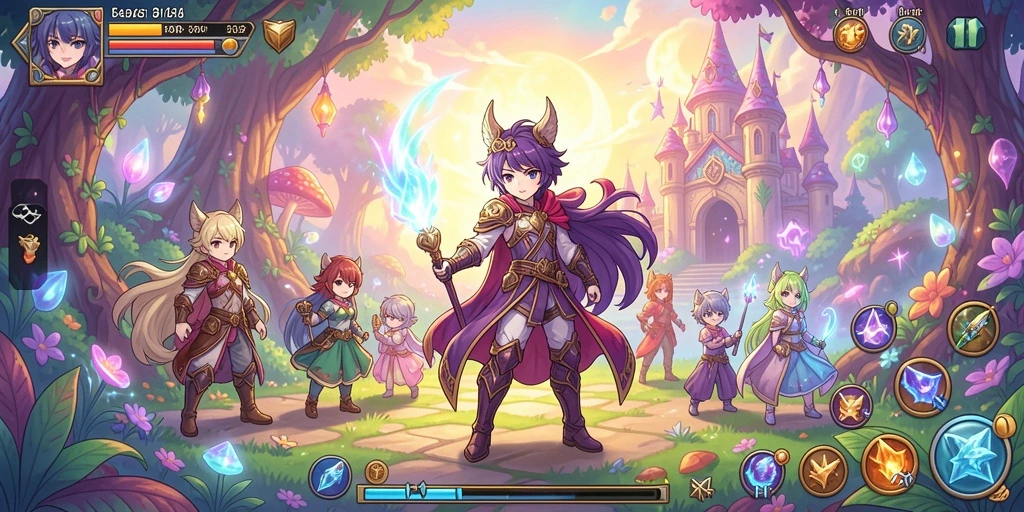 Screenshot menampilkan petualangan karakter di hutan ajaib.