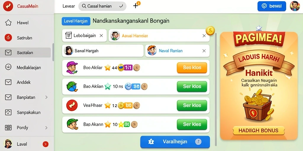 Tampilan dashboard permainan yang intuitif dan menarik.
